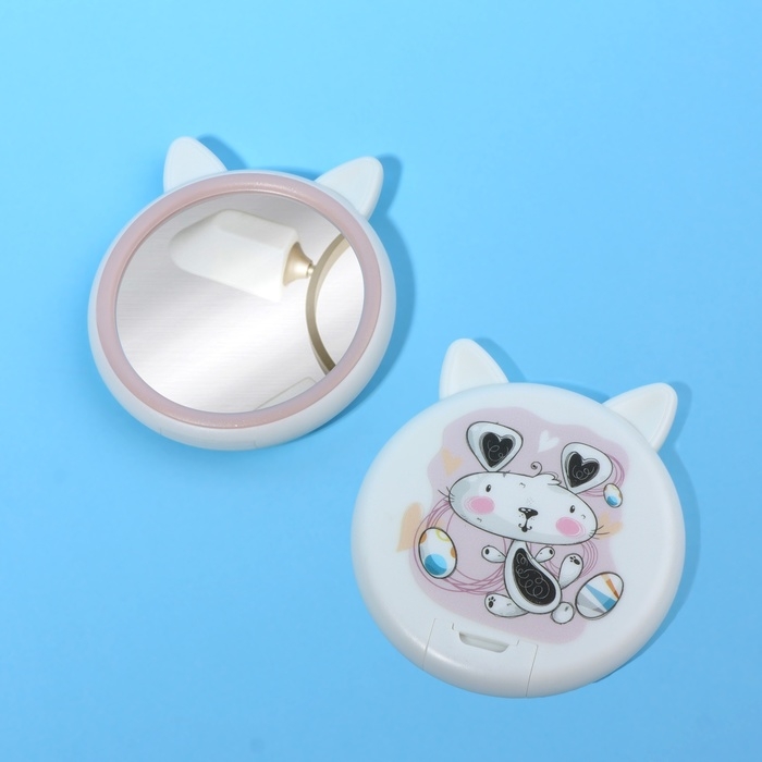 Зеркало карманное &laquo;Зверюшки&raquo;, d = 5,5 см, цвет белый