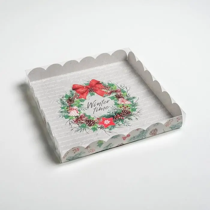 Коробка для кондитерских изделий с пластиковой крышкой &laquo;Winter time&raquo;, 21 х 21 х 3 см