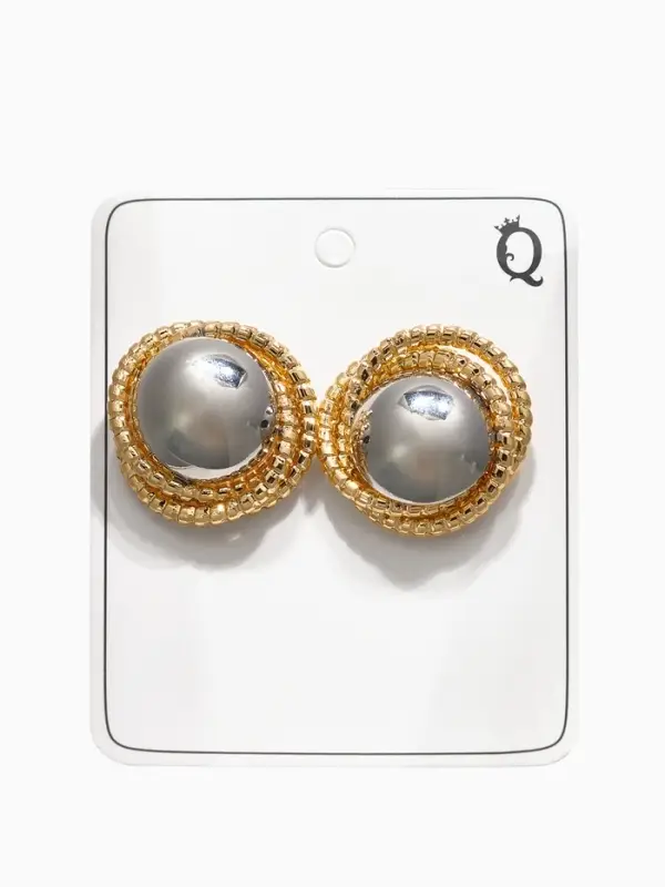 Серьги металл "Тренд" шар, цвет золото с серебром