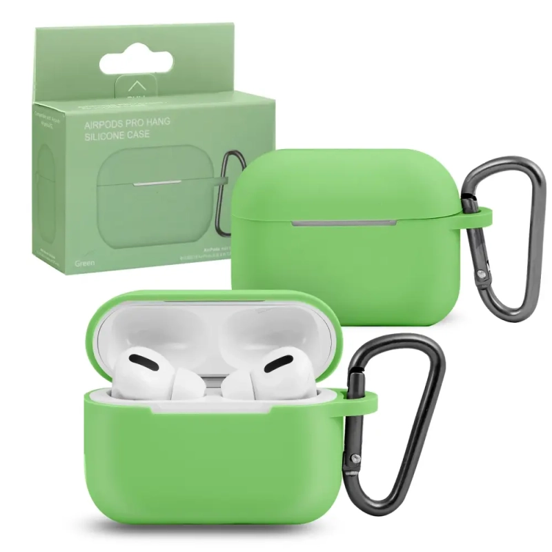 Чехол APods Pro Hang Silicon Сase с карабином   SL green