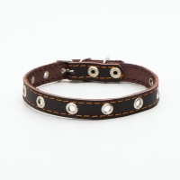 Ошейник кожаный однослойный с рифленными люверсами, безразмерный, 40 х 1,5 см, ОШ 27-35 см, корич700 Ошейник кожаный однослойный с рифленными люверсами, безразмерный, 40 х 1,5 см, ОШ 27-35 см, корич700