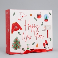 Коробка подарочная новогодняя складная «Счастливого праздника», 20 х 18 х 5 см, Новый год Коробка подарочная новогодняя складная «Счастливого праздника», 20 х 18 х 5 см, Новый год