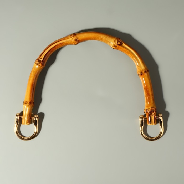 Ручка для сумки, бамбук, с полукольцами, 13,5 &times; 10,5 см, цвет бежевый/золотой