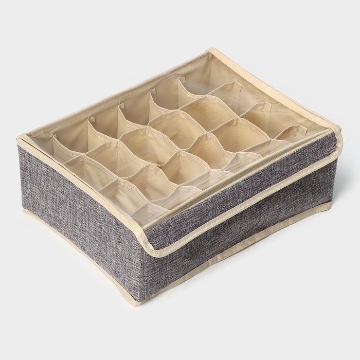 Органайзер для хранения белья с прозрачной крышкой Доляна &laquo;Тео&raquo;, 24 ячеек, 32&times;23&times;12 см, цвет серый