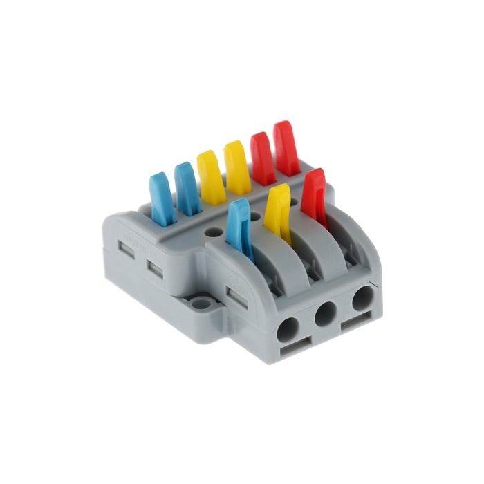 Клемма электрическая проходная, 32А, 0,08-4 мм2, фаза/ноль/земля, 2 ввод 3 вывод, наб. 10 шт 1010547 Клемма электрическая проходная, 32А, 0,08-4 мм2, фаза/ноль/земля, 2 ввод 3 вывод, наб. 10 шт 1010547