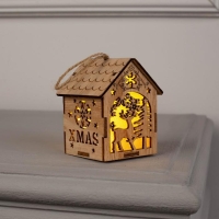 Ёлочная игрушка «Домик с оленем», от батареек, свечение тёплое белое Ёлочная игрушка «Домик с оленем», от батареек, свечение тёплое белое