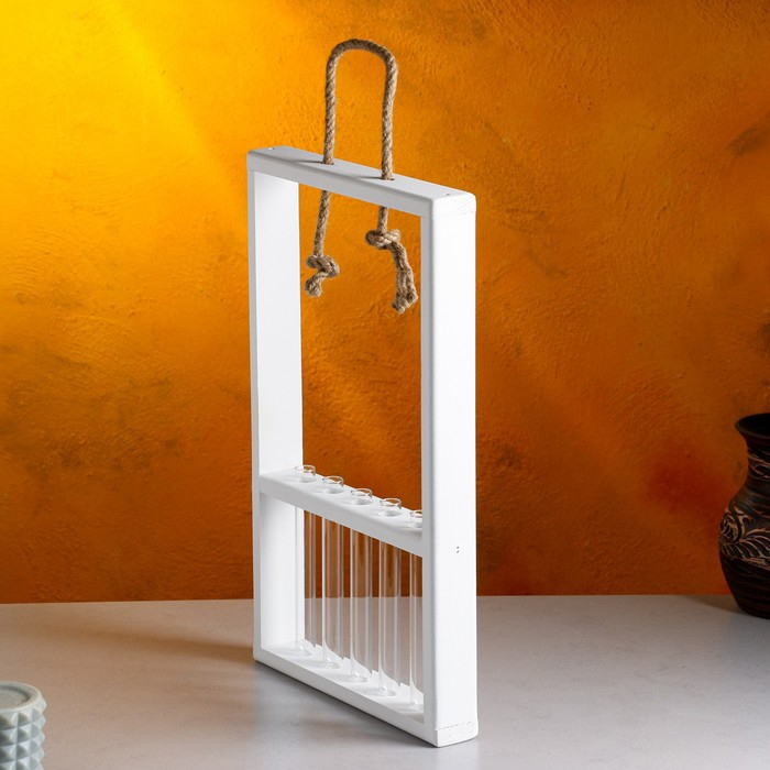 Кашпо деревянное 26×5×40 см с 5 колбами 15 см Кашпо деревянное 26×5×40 см с 5 колбами 15 см "Рамка Экстра Слим", белый Дарим Красиво