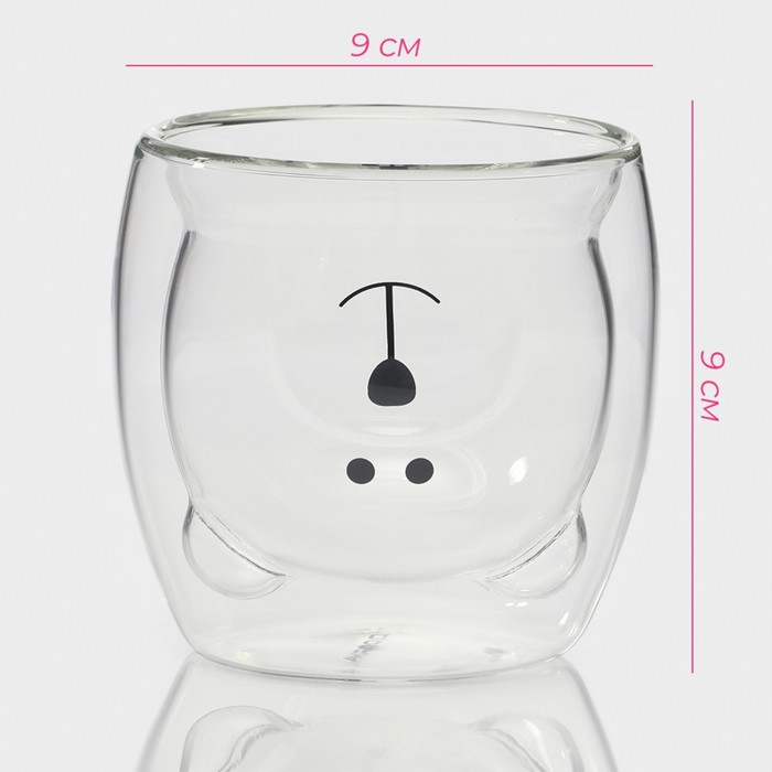 Стакан стеклянный с двойными стенками Доляна &laquo;Медведь&raquo;, 200 мл, 9&times;9 см