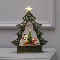 Светодиодная фигура &laquo;Ёлка со снеговиками&raquo; 23 &times; 29 &times; 9.5 см, пластик, батарейки ААх3 (не в комплекте), USB, свечение тёплое белое