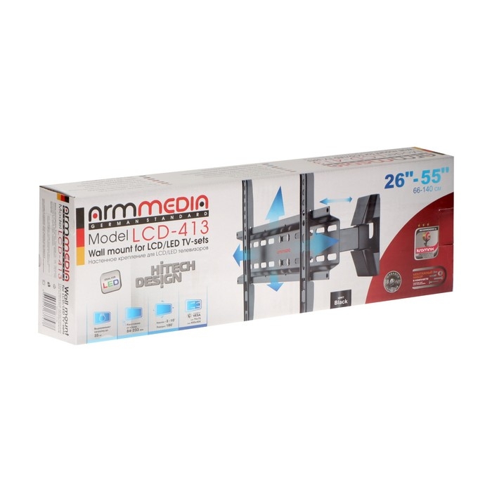 Кронштейн Arm media LCD-413, для ТВ, наклонно-поворотный, 26-55 Кронштейн Arm media LCD-413, для ТВ, наклонно-поворотный, 26-55",до 35 кг, 66-140 мм, черный