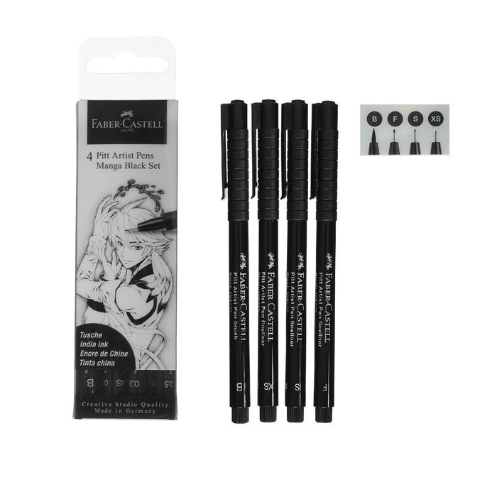 Набор ручек капиллярных 4 штуки (линеры XS, S, F; кисть B), Faber-Castell PITT® Artist Pen Manga, цвет черный Набор ручек капиллярных 4 штуки (линеры XS, S, F; кисть B), Faber-Castell PITT® Artist Pen Manga, цвет черный