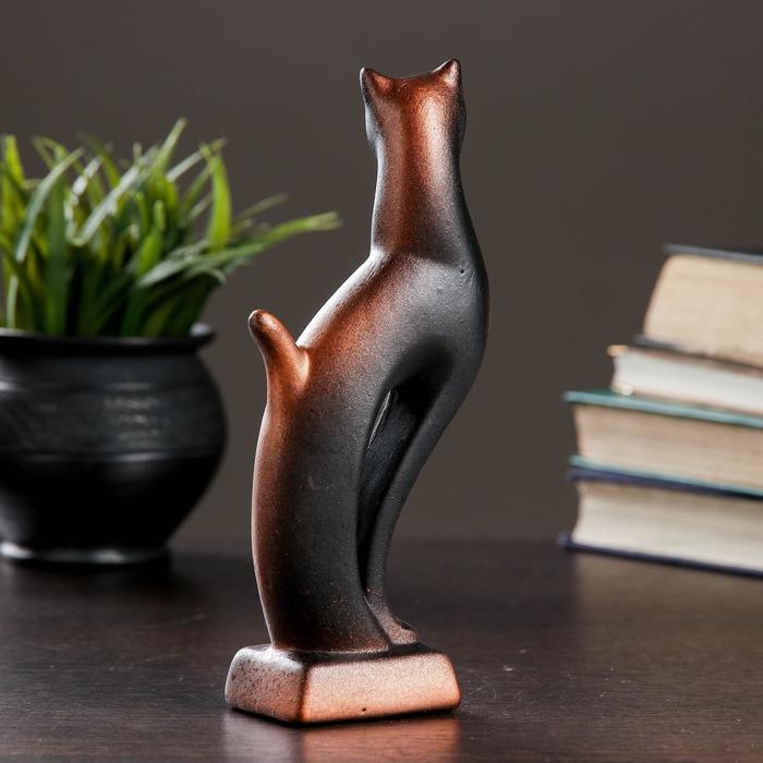 Фигура "Кошка Рысь" чёрная с медью 6х5х21см
