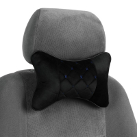 Подушка автомобильная косточка, на подголовник, 27&times;17 см, велюр, чёрный с синей строчкой