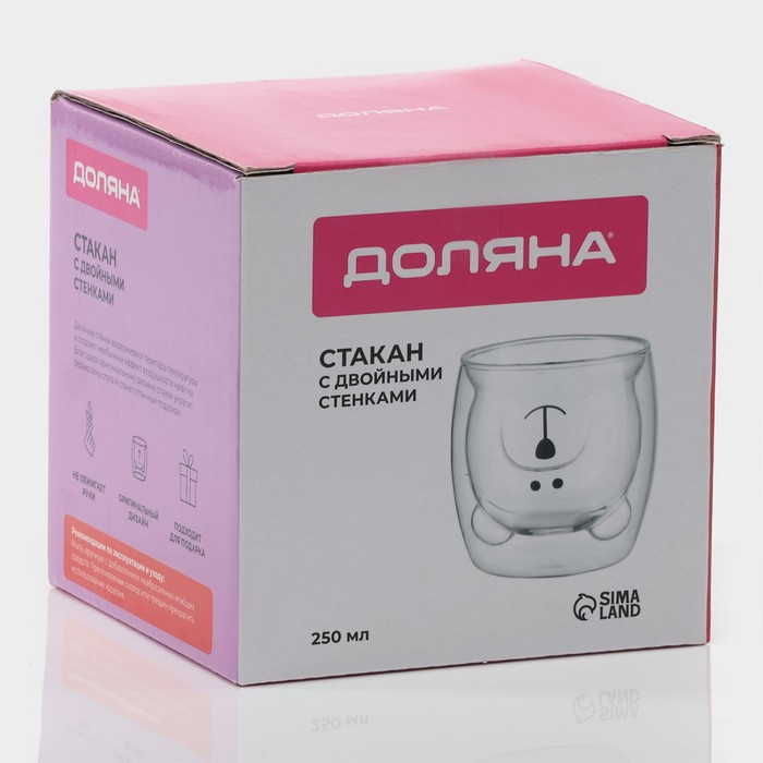 Стакан стеклянный с двойными стенками Доляна &laquo;Медведь&raquo;, 200 мл, 9&times;9 см
