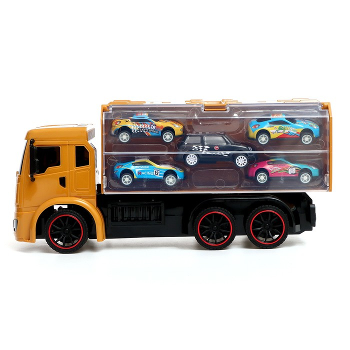 Грузовик радиоуправляемый &laquo;Автовоз&raquo;, с 5 машинками, работает от аккумулятора, цвет жёлтый