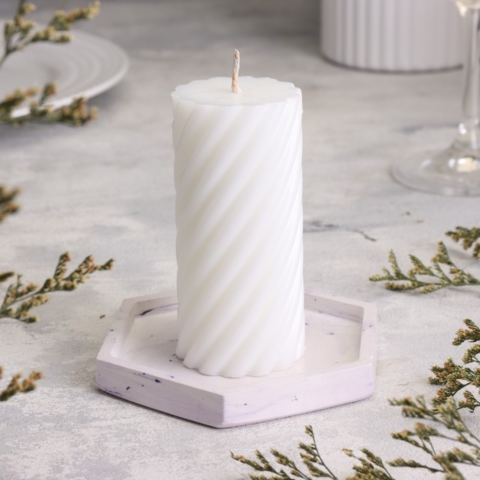 Подсвечник "Шестигранник. Мрамор" из гипса,9,7х11,3х1см,мрамор с фиолетовыми полосками