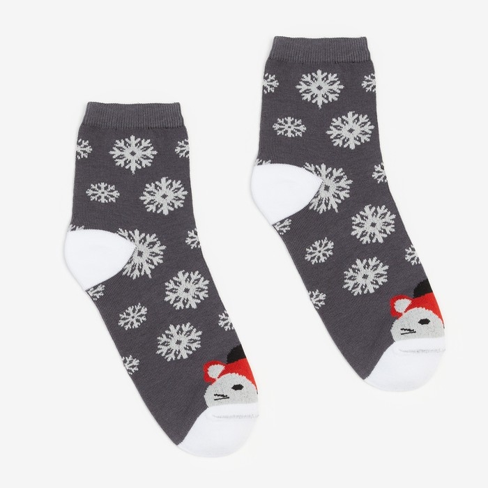 Носки женские &laquo;Лисичка и снежинки&raquo; цвет графит, размер 23-25