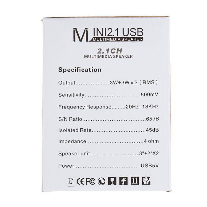 Компьютерные колонки 2.1 LuazON LPCK-02, 2x3Вт, сабвуфер 5Вт, 80дБ, Jack 3.5, USB, синяя