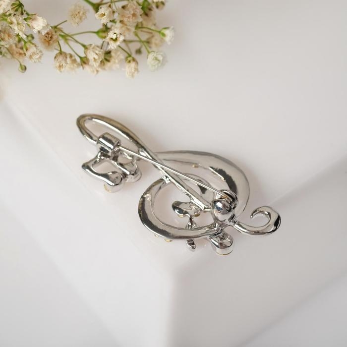 Брошь &laquo;Скрипичный ключ&raquo; и нотки, цвет белый в серебре