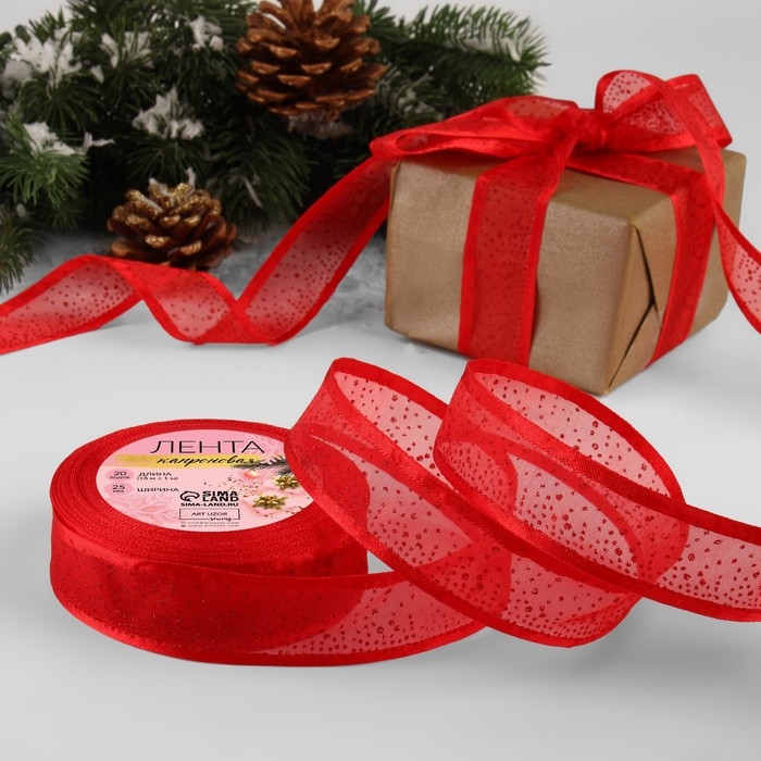 Лента капроновая &laquo;Блёстки&raquo;, 25 мм &times; 18 &plusmn; 1 м, цвет красный