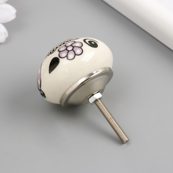 Ручка для шкатулки керамика, металл "Сиреневые цветы" 4,1х4,1х6 см