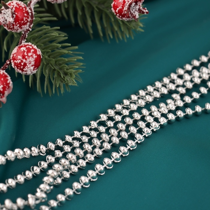 Бусы на ёлку 2 м d-4 мм "Бусинки" серебро