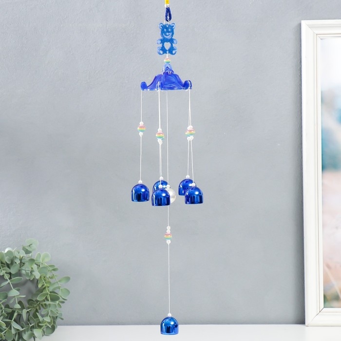 Музыка ветра пластик, металл "Мишка с сердечком" 6 колокольчиков МИКС 41 см