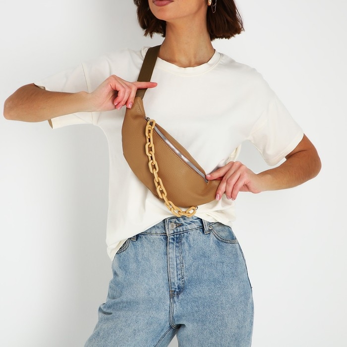 Поясная сумка на молнии, цвет бежевый Поясная сумка на молнии, цвет бежевый