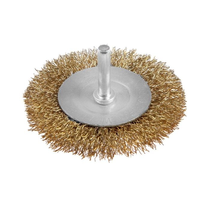 Щетка металлическая для дрели ТУНДРА, со шпилькой, плоская, 75 мм Щетка металлическая для дрели ТУНДРА, со шпилькой, плоская, 75 мм