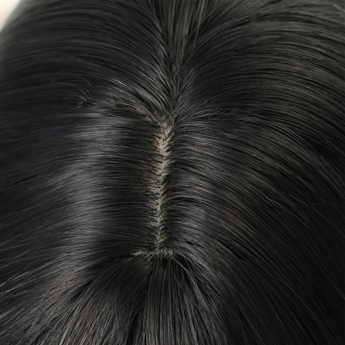 Парик искусственный, с чёлкой, имитация кожи, 60 см, цвет чёрный/пепельный