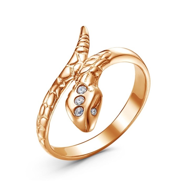 Кольцо &laquo;Змея&raquo;, розовое золочение, цвет белый, 16,5 размер