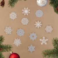 Набор наклеек новогодних "Снежинки" 12 шт в наборе, белые, золото, серебро, 9 x 9 см Набор наклеек новогодних "Снежинки" 12 шт в наборе, белые, золото, серебро, 9 x 9 см