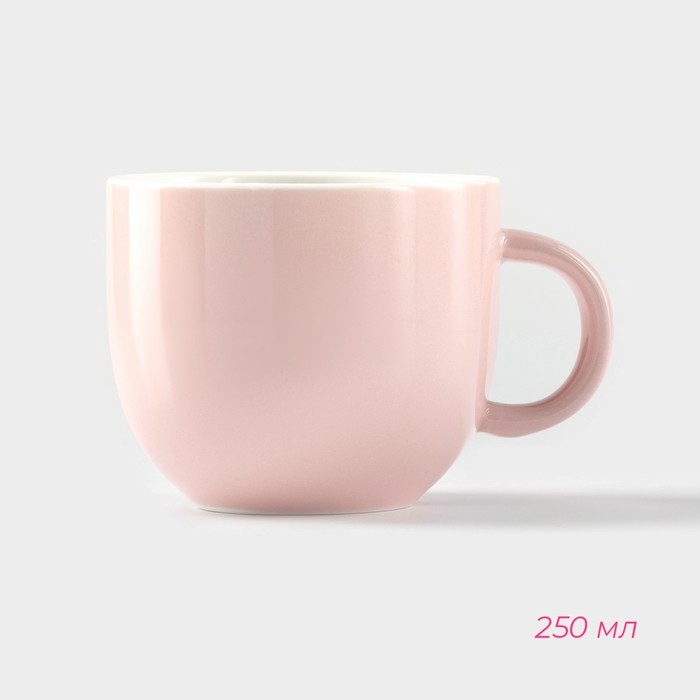Чайная пара керамическая с ложкой &laquo;Зефирка&raquo;, 2 предмета: чашка 250 мл, блюдце d=13 см, цвет розовый