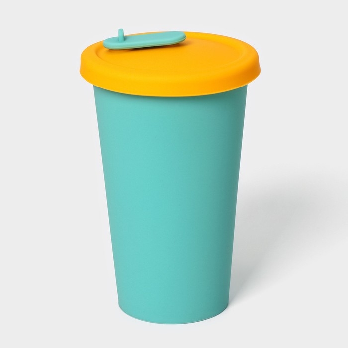 Стакан с крышкой и трубочкой, 350 мл, 9&times;9&times;13,5см, цвет голубой