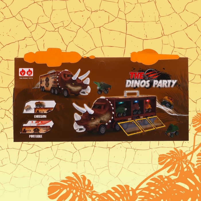 Грузовик инерционный &laquo;Динозавр&raquo;, с 3 машинами, световые и звуковые эффекты