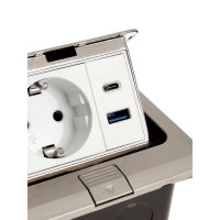 Розетка выдвижная, 16А, одноместная, 1 USB + 1 USB-C, цвет серебристый Розетка выдвижная, 16А, одноместная, 1 USB + 1 USB-C, цвет серебристый