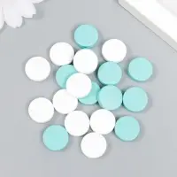 Бусины для творчества дерево "Плоский круг" набор 20 шт белый, бирюзовый 0,4х1,5х1,5 см