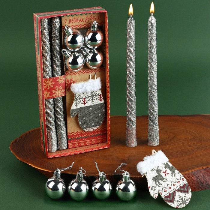 Новогодние витые свечи с декором &laquo;Удачного Нового года!&raquo;, на Новый Год, набор