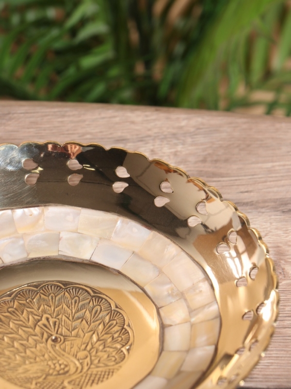 Блюдо сервировочное "Жар-Птица" латунь с перламутром 19,5х19,5х5,5 см