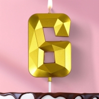 Свеча ГИГАНТ в торт на шпажке &laquo;Грань&raquo;, цифра "6", золотая, 9 см