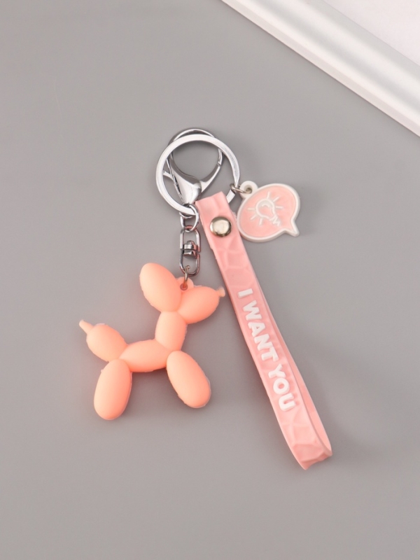 Брелок резина с карабином и браслетом "Воздушный шарик - Собачка" розовый 21х5,4 см