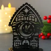 Подсвечник новогодний "Домик с часами" чёрный 6,7х10х13,5 см