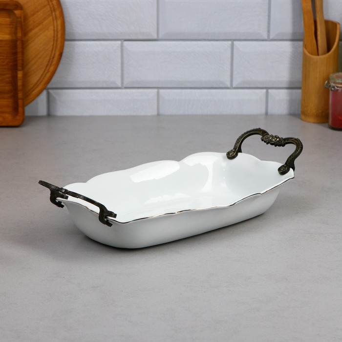 Блюдо &laquo;Роза&raquo;, 1.8 л, прямоугольное, золотая обводка, фарфор, Иран