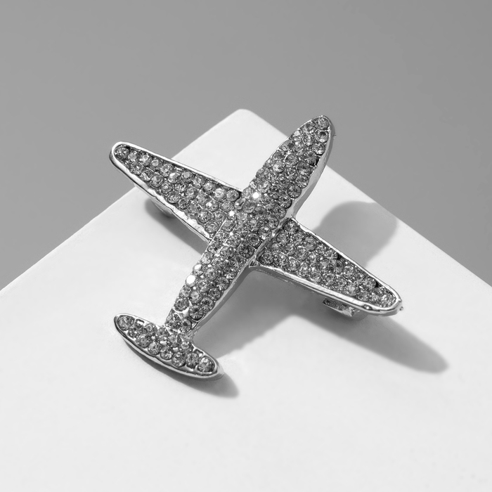 Брошь &laquo;Самолёт&raquo; туристический, цвет белый в серебре