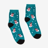 Носки женские«Снеговики» цвет бирюзовый, размер 23-25 Носки женские«Снеговики» цвет бирюзовый, размер 23-25