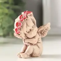 Статуэтка "Ангел в венке" 7 см, состаренный эффект, слоновая кость,