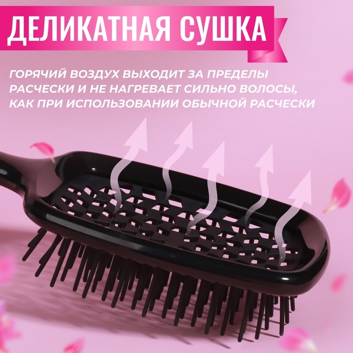 Расчёска массажная, широкая, вентилируемая, 8,5 &times; 20,5 см, цвет чёрный