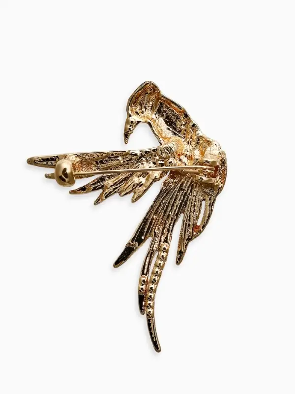 Брошь "Птица Попугай", цветная в золоте