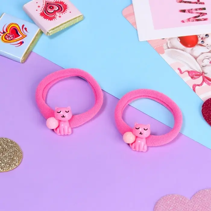 Резинки для волос &laquo;Маленькая радость&raquo;, набор 2 шт., котик, 3.5 см, розовые