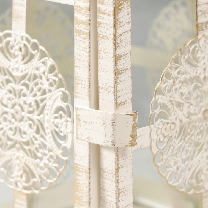 Подсвечник металл, стекло "Фонарь - круглый цветок" белый с патиной 12,5х12,5х30см